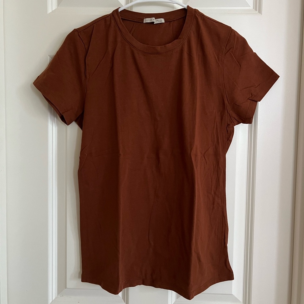 Active Basic Brown Crew Neck Short Sleeve Tee